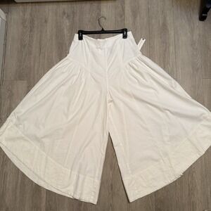 Anthropologie White Linen Blend Extended Waist Pants Size 10 Wide-Leg Coastal